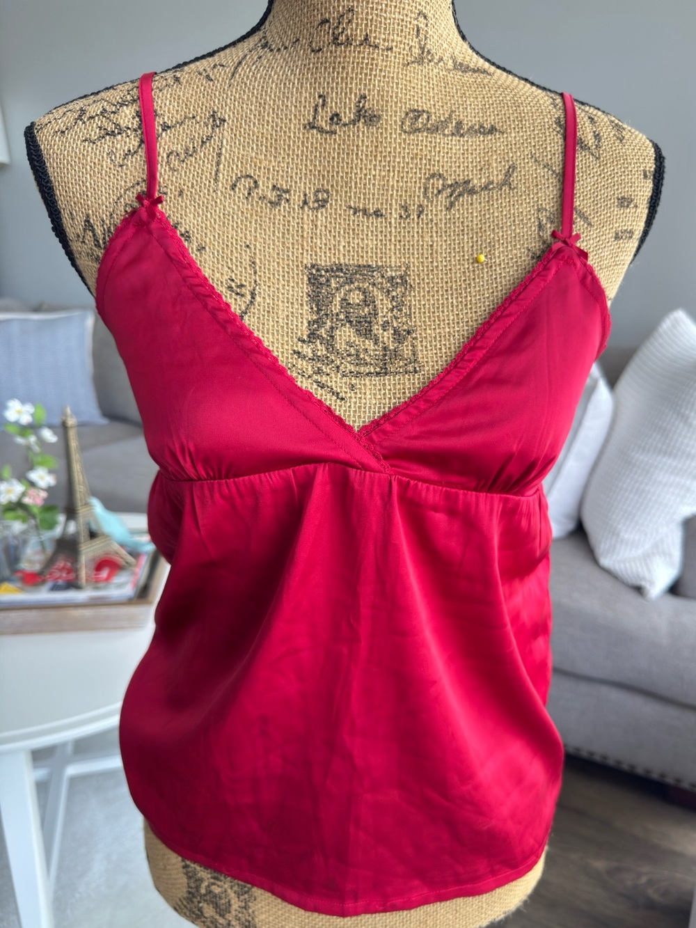 Brandy Melville Cherry Red Satin Lace Trim Cami